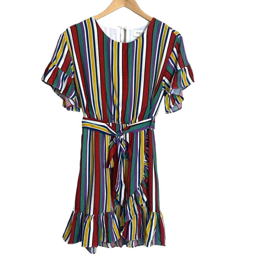 Charlie O. By Kinnicun’s Colorful Striped Dress with Tie Belt New Size Small